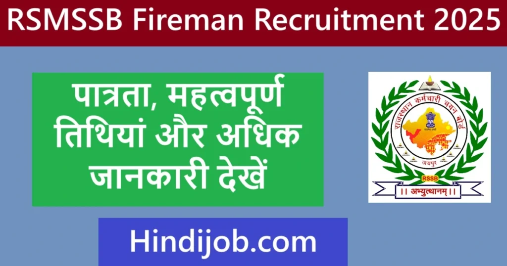 Rajasthan RSMSSB Fireman Recruitment 2025